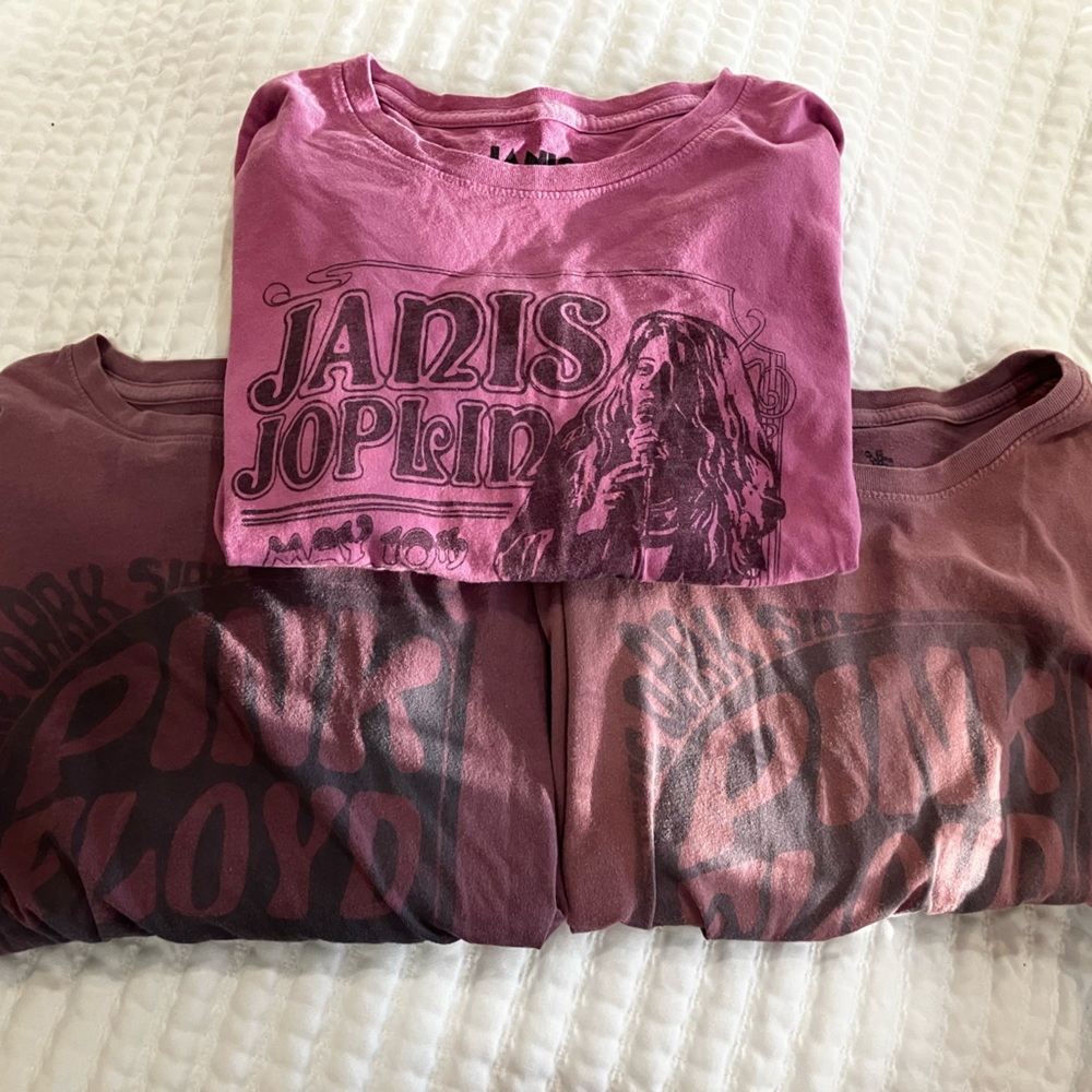 Bundle of 3 cropped Band T Pink Janis Joplin & pink floyd Graphic T-Shirt med L